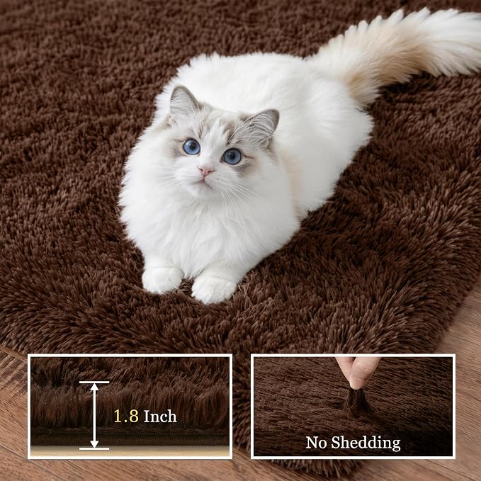 8x10 Area Rugs for Living Room Bedroom: Ultra Soft Fluffy Shag Rug Upgrade Non-Slip Non-Shedding Large Fuzzy Plush Carpet Indoor Floor Carpets for Kids Room Playroom Nursery Dorms Home Decor Brown
