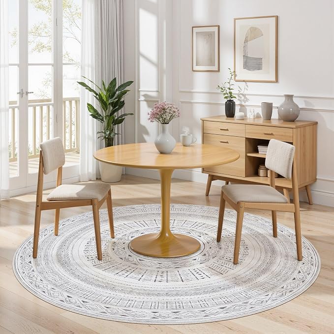 cotiled 5x5 Round Area Rugs Living Room Rug: Washable Boho Rugs with Non Slip Backing Large Soft Indoor Stain Resistant Carpet for Bedroom Farmhouse Dining Room Lightweight Home Decor Dark Grey