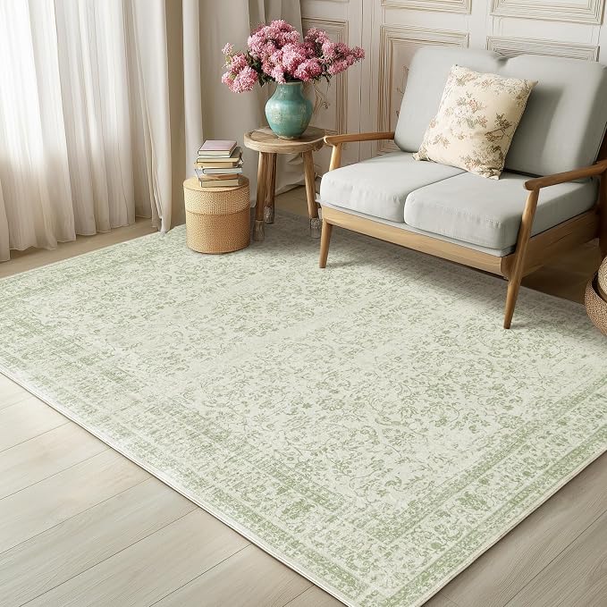Sage Green Boho Front Door Mat for Indoor Entrance Washable Non Slip Cute Vintage Floral Aesthetic Area Rugs for Entryway Entry 4x6