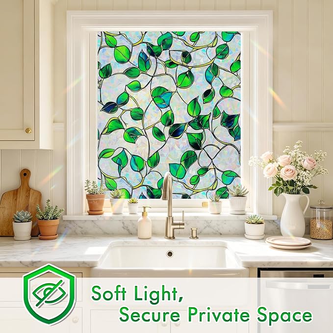 SOMWISE Rainbow Window Privacy Film,Heat Control,UV Blocking,Anti-Glare,Day & Night Privacy Protection & Decoration for Home, Bathroom,Glass Door,Static Cling,Renter-Friendly with Installation Tools