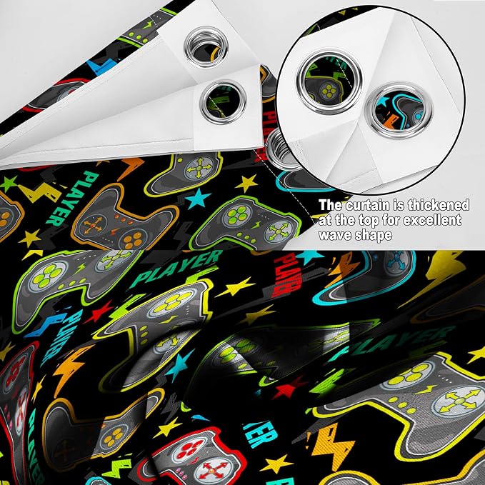Gamer Gaming Blackout Curtains Kids Boys Girls Teens Colorful Video Game Controller Decor for Teenage Men Dad Son Child Game Handle Bedroom Room Darkening Grommet Window Drapes 2 Panels, 52"x84"