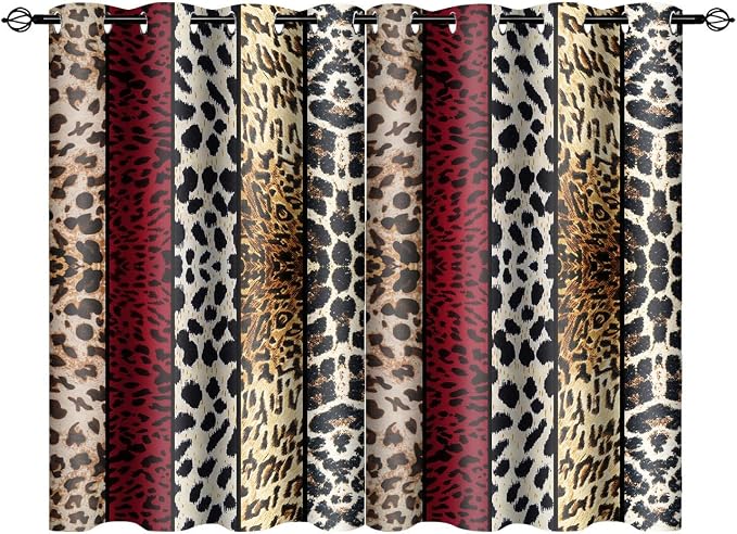 Wild Animal Print Curtain, Room Darkening Thermal Insulated Blackout Leopard Boa Window Drapes with Grommets for Living, Dining, Bedroom, Red Leopard Print, 42"x 60", 2 Panels