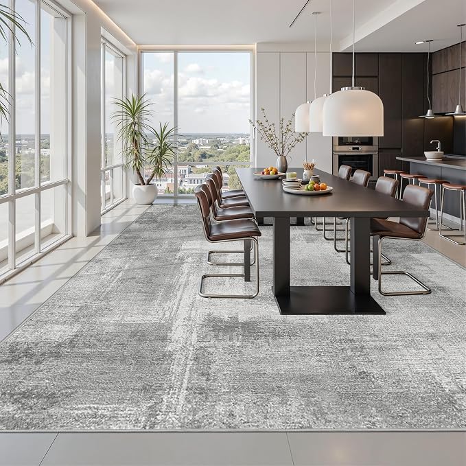 zesthome Washable Rug 8x10, Modern Abstract Rugs for Living Room, Ultra Soft 8x10 Area Rugs, Stain Resistant Rugs for Bedroom, Ultra-Thin Large Rug Foldable (Grey/Ivory, 8'x10')
