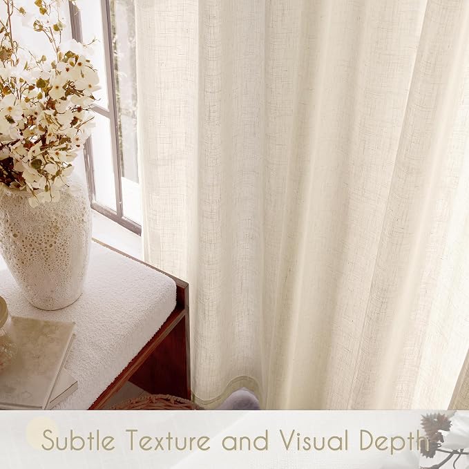 Apricot Linen Curtain 84 inch Length 2 Panels Set Back Tab Light Filtering Living Room Curtain Drapes Home Office Modern Minimalist Decor Farmhouse Boho Neutral Cream Semi Sheer Curtain 84 inch Long