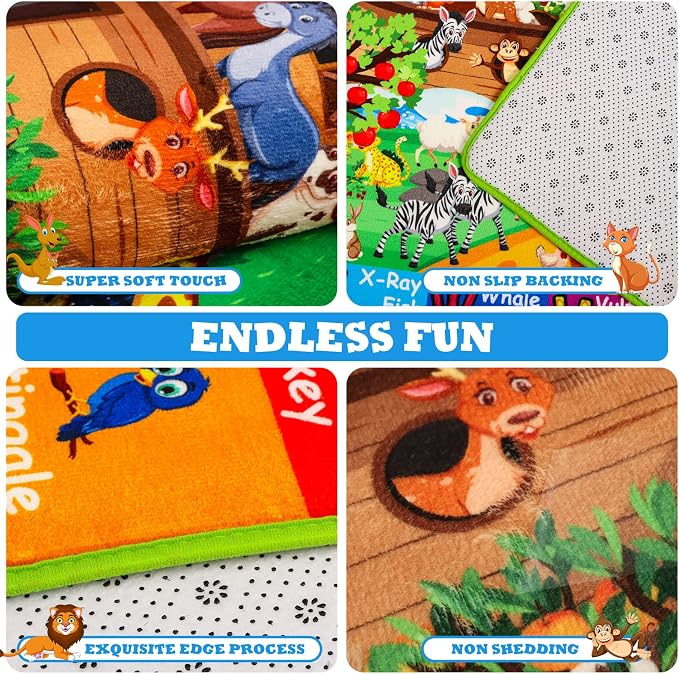 ABC Kids Rug for Playroom 78.7×59 in Noah's Ark Animals Rug Play Mat Alphabet Playmat Shape Color Classroom Carpet Kids Playroom Early Learning Carpet for Preschool Tummy Time