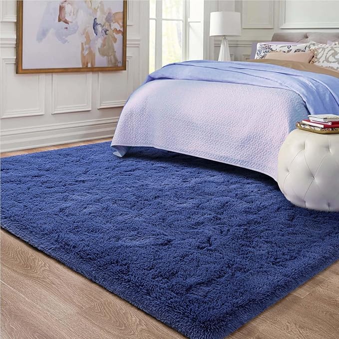 Ompaa 8x10 Area Rugs for Living Room Bedroom Rug Under Bed, Navy Blue Large Shag Carpet, Fluffy Dorm Rug for Classroom Kids Rooms, Modern Apartment Indoor Home Decor