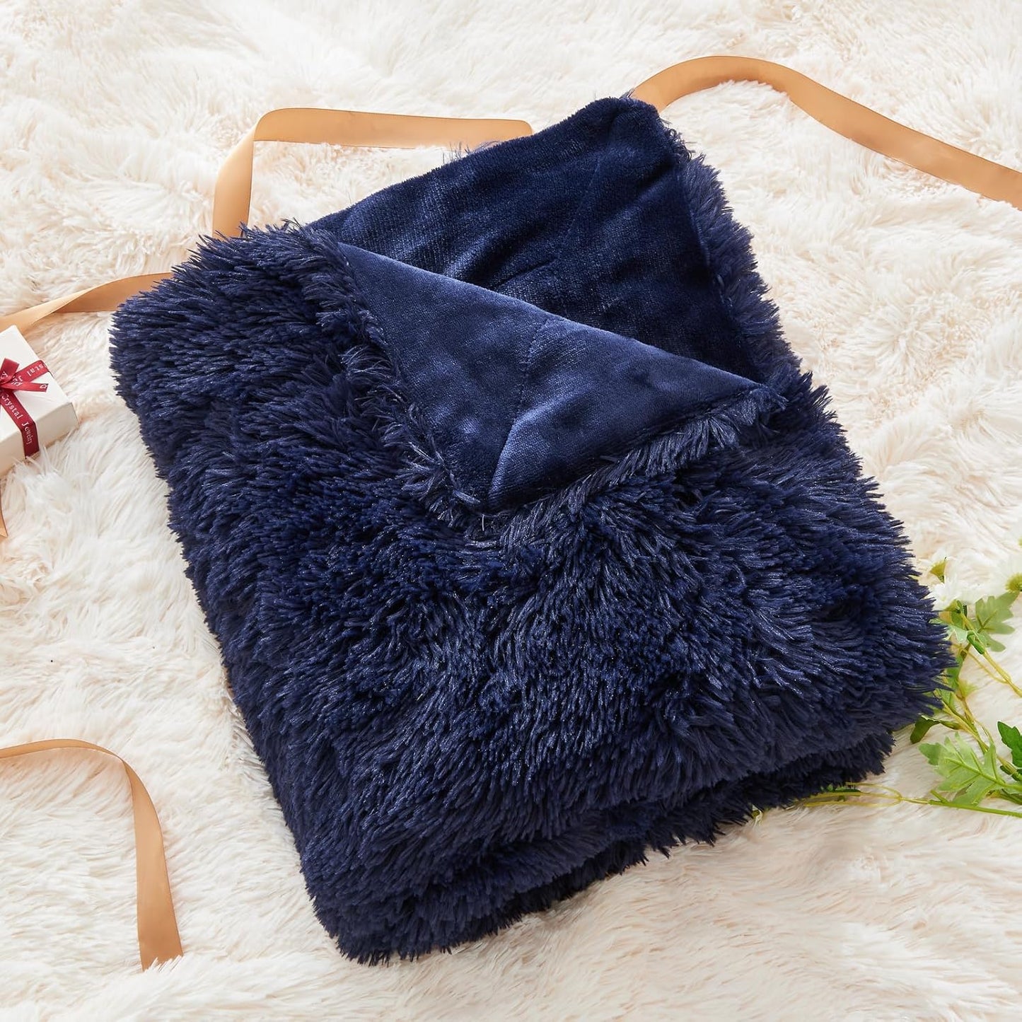 GONAAP Fuzzy Faux Fur Throw Blanket Dark Navy Super Soft Cozy Plush Fuzzy Shaggy Blanket for Couch Sofa Bed (Dark Navy, Throw(50"x60"))