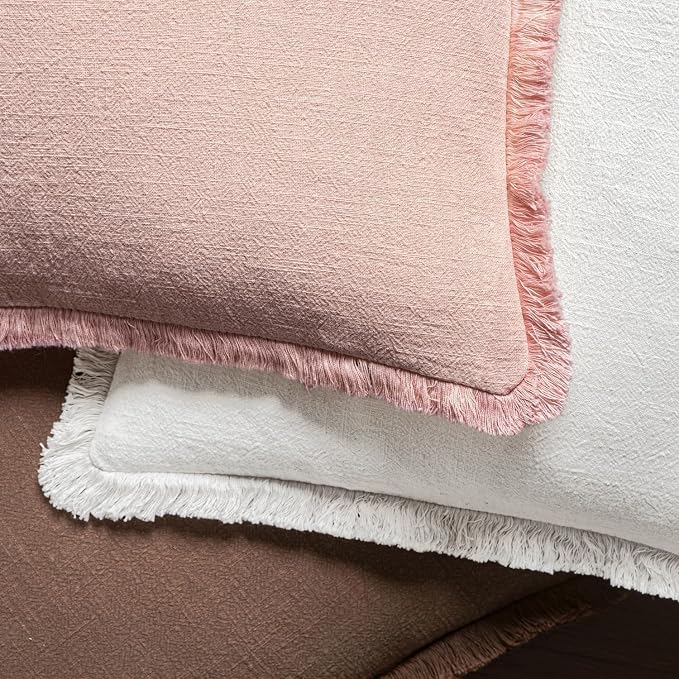 MIULEE Decorative Throw Pillow Covers Neutral Linen Fringe Throw Pillows Euro Shams Set of 2 White Boho Farmhouse Cushion Covers for Couch Sofa Bed Living Room Spring Home Decor 28x28 Inch