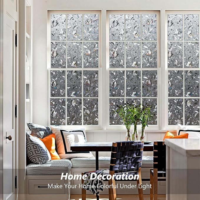 Kromapolis Window Film, Window Privacy Film Frosted, Vinyl Glass Covering, Stained Glass Decorative Film, Static Window Clings, Non-Adhesive (Grayish Black, 23.6 x 78.7 inch)