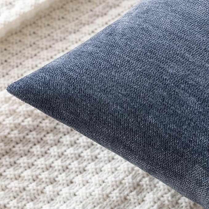 MIULEE Pack of 2 Blue Decorative Pillow Covers 18x18 Inch | Soft Chenille Couch Throw Pillows Farmhouse Cushion Covers for Home Decor Sofa Bedroom Living Room