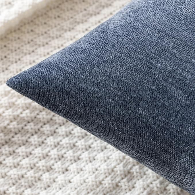 MIULEE Pack of 2 Blue Decorative Pillow Covers 24x24 Inch | Soft Chenille Couch Throw Pillows Eruo Sham Farmhouse Cushion Covers for Home Decor Sofa Bedroom Living Room