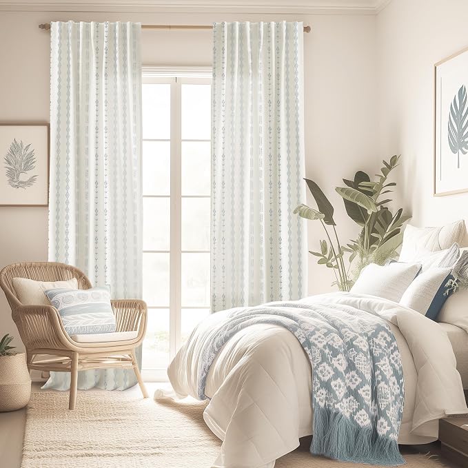 Dusty Blue Curtains 96 Inch Long 2 Panel Set for Living Room,Floral Farmhouse French Country Cottage Farm House Grandma Coastal Decor for Bedroom