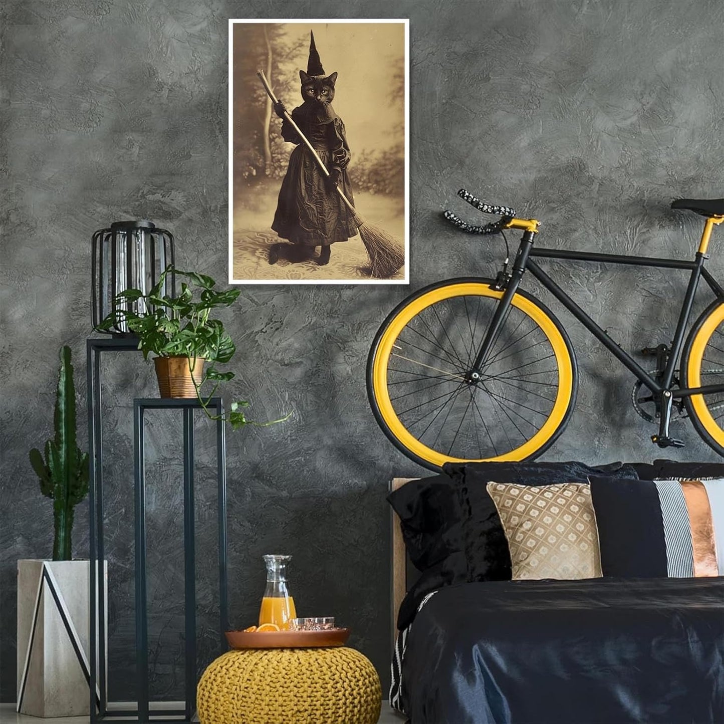 Halloween Decor Posters Black Cat Witch Canvas Wall Art Vintage Spooky Print Of Gothic Room Family Dark Academia Decorations Creepy Picture Poster Aesthetic 24X36inch Unframed