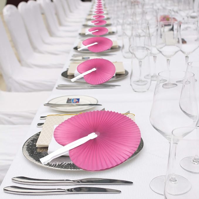 Bestage 20 Pieces Fuchsia/Hot Pink Round Paper Fans | Foldable Handheld Fans for Women,Folding Hand Fans for Wedding,Bridal Guest,Church,Party Favors,Dancing,Birthday,DIY