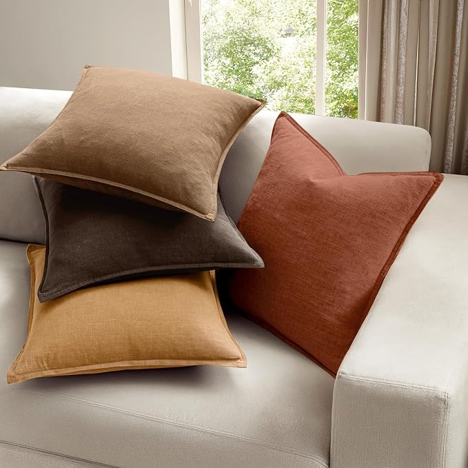 MIULEE Orange Boho Linen Decorative Pillow Covers 18x18 Inch Pack of 4 | Natural Fall Throw Pillow Covers Soft Farmhouse Couch Pillowcases Modern Decor for Living Room Bed Sofa