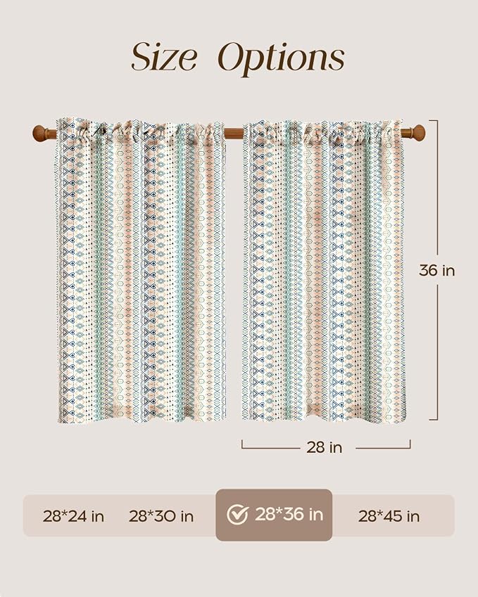 Miss Adola Boho Kitchen Tier Curtains - 36 Inch Length Linen Blend Cafe Curtains Farmhouse Small Window Treatments Over Sink Rod Pocket for Bathroom Living Room Light Filtering, 2 Panels