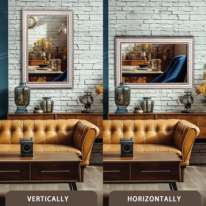 35x23 Inch Wood Rectangle Wall Mirror, Rustic Farmhouse Decorative Mirrors | Hang Vertical or Horizontal, Clean Straight Edges Add Boho Warmth Above Sinks, Vanities, Consoles, Dressers, or Sofas