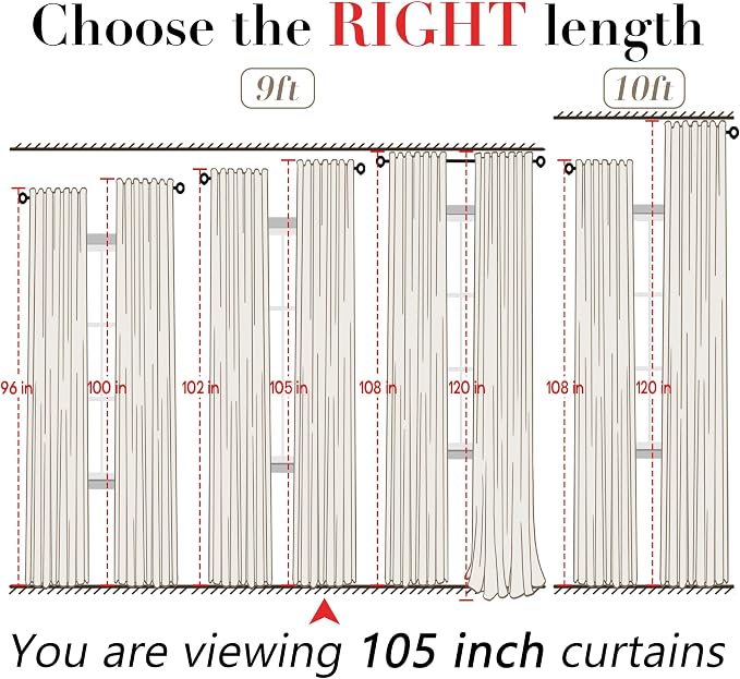 XTMYI 105 Inch Curtains 2 Panels Set Custom Length Back Tab Linen Window Sheer Curtain Drapes for Living Room Bedroom,50x105 in Long,Cream(Ivory/Off White)