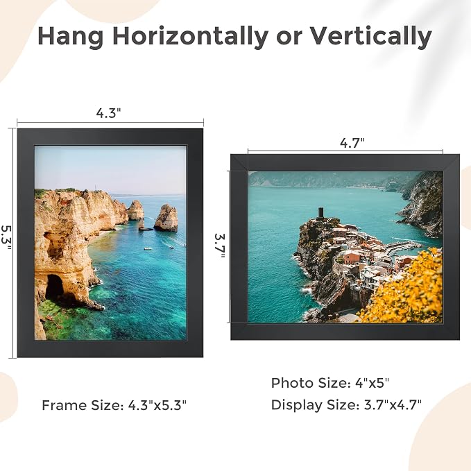 FLYJOE 4x5 Metal Picture Frame - Black Aluminum Picture Frames with Real Glass for Wall Hanging or Tabletop, Horizontally or Vertically, 4 x 5 Wall Gallery Poster Photo Frames for 4 by 5 Photo, Black