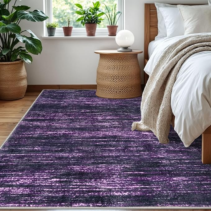 SIILOOM 5x7 Modern Abstract Area Rug for Bedroom, Purple White Large Super Soft Washable Rug with Non-Slip, Non-Shedding Rugs for Living Room, Indoor Door Mat for Home Décor