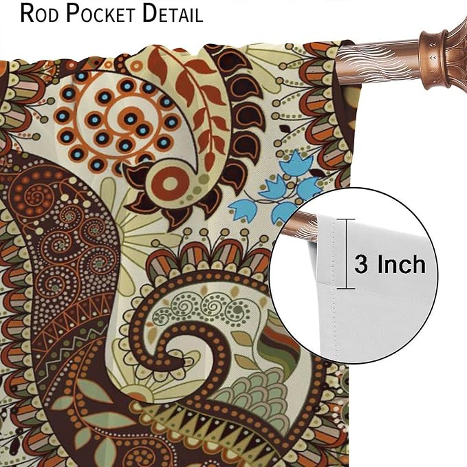 Boho Curtains, Abstract Pelis Boho Brown Vintage Floral Ethnic Tribal Blossom Print, Blackout Curtains for Bedroom Living Room63X72 Inch