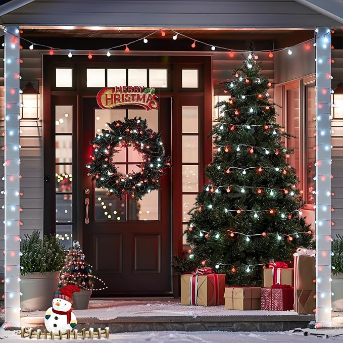 JMEXSUSS Connectable 100 LED Globe Red and White Christmas Lights Indoor | Globe String Lights Plug in with Remote, 33 ft 8 Modes Christmas Lights Outdoor for Bedroom Room Party Christmas Decor