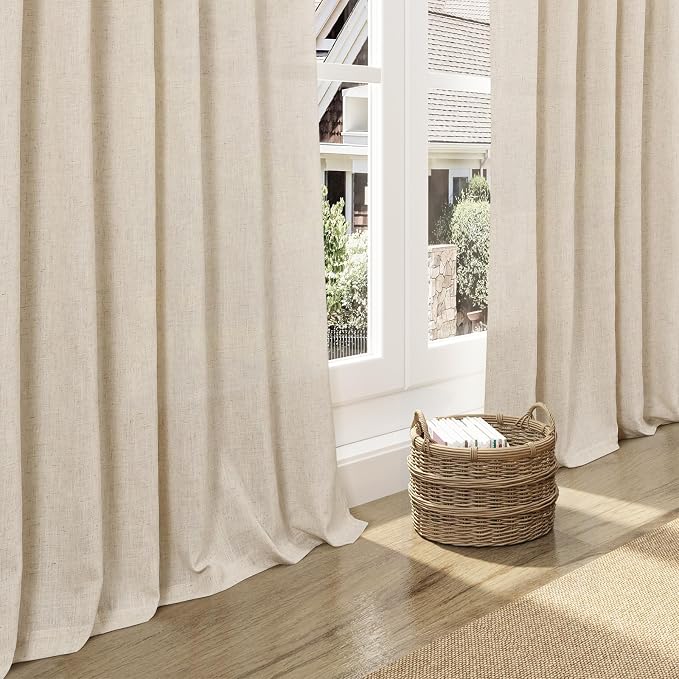 Nanspring Linen Curtains 70 Inch Length for Living Room Back Tab Semi Sheer Light Filtering Curtain Rod Pocket Rustic Boho Farmhouse Window Drapes for Bedroom 2 Panels Cream Beige,52x70