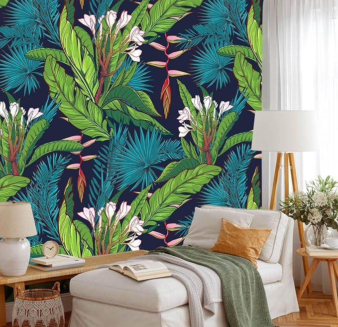 YQWDMX - Tropical Jungle Peel and Stick Wallpaper Green Leaves self-Adhesive Mural for Bedroom ZY13 S