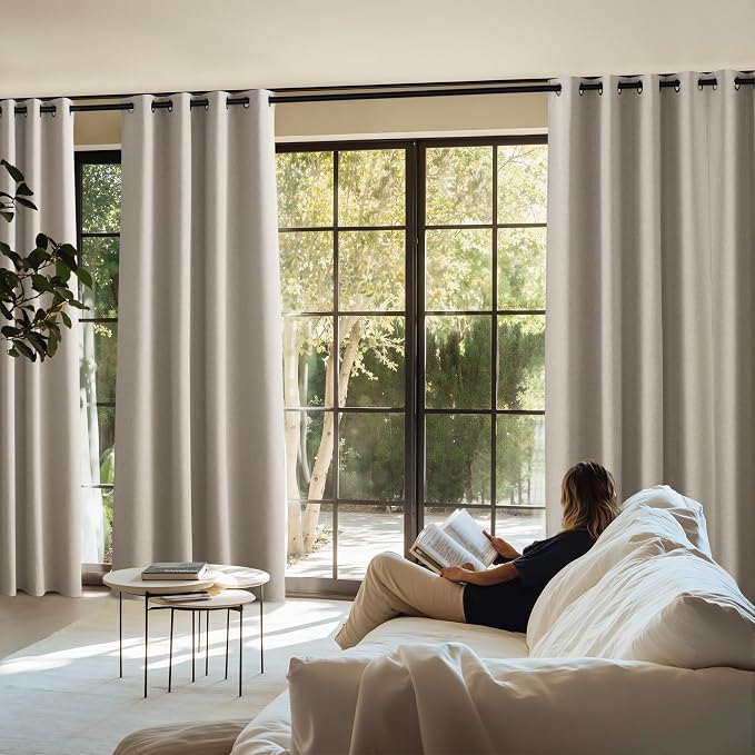 NICETOWN Farmhouse Style 100% Blackout Natural Faux Linen Curtains 90 inches Length for Living Room, 2 Panels, 52" W, Room Cooling Thermal Insulated Window Draperies for Dining Room