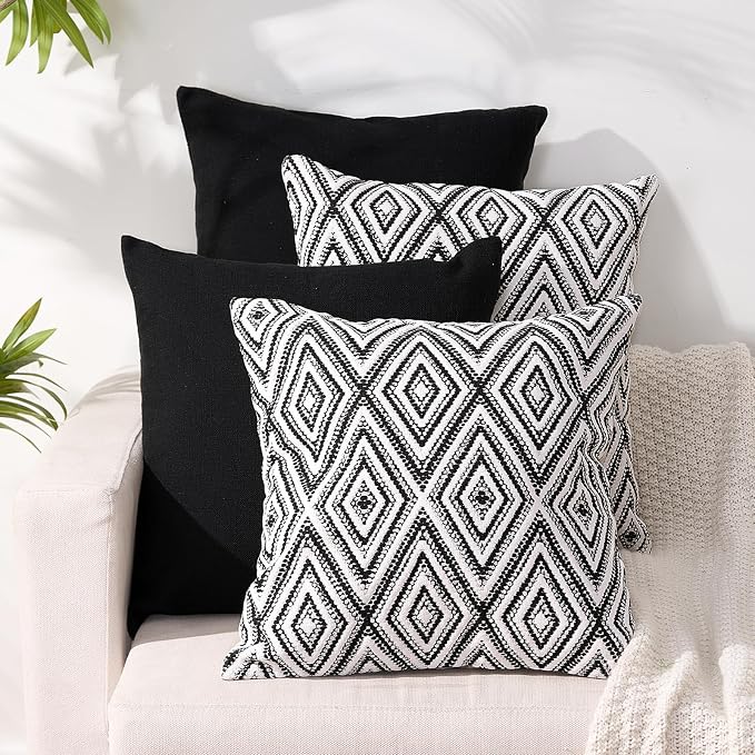 HPUK Throw Pillow Covers 20x20 Inch Set of 4, Linen Decorative Pillow Covers, Accent Cushion Covers for Couch Sofa Bed Bedroom Living Room Décor, Black