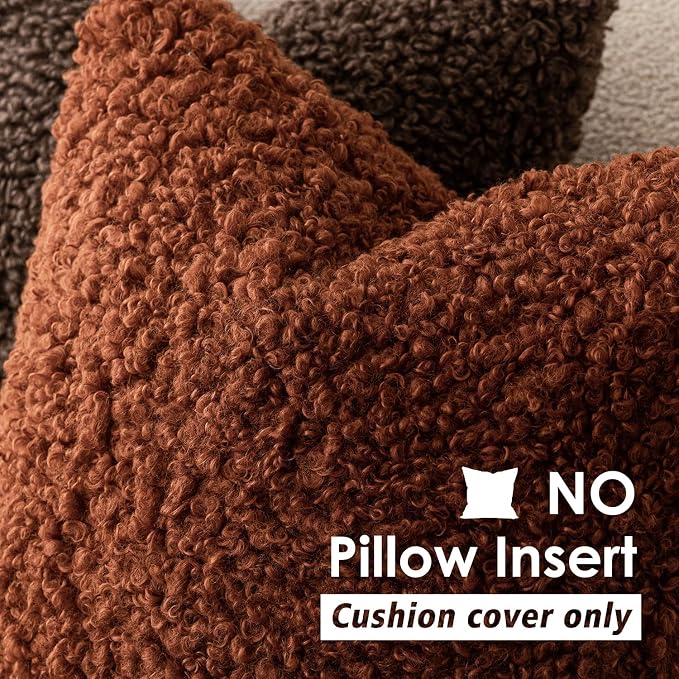 Foindtower 2 Pieces 16x16 Inch Hazel Brown,Faux Fur Throw Pillow Cover Accent Sherpa Furry Pillow Covers Fuzzy Soft Pillowcases Cozy Sheepskin Decorative Fleece Cushion Case for Bed Couch Living Room