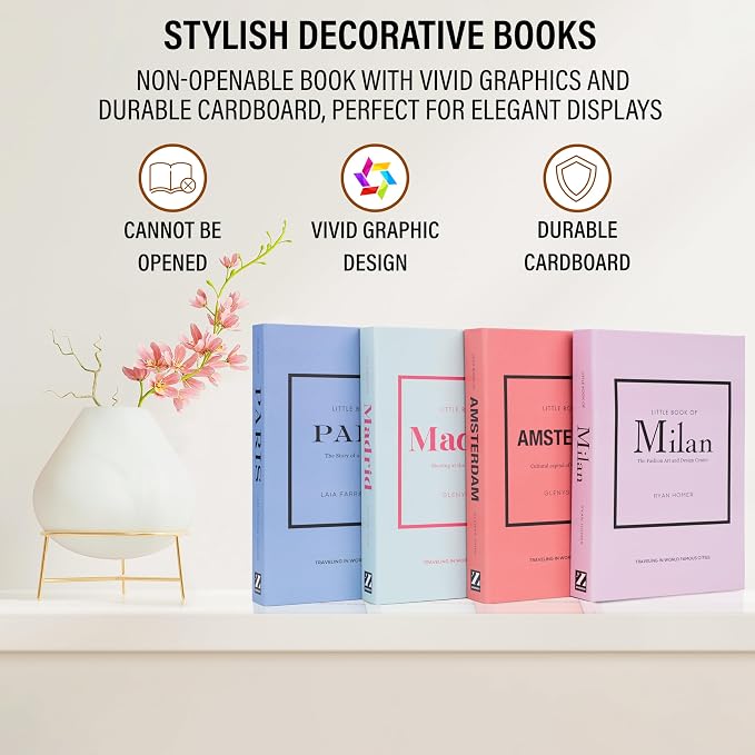 PROBENEX 4 Pcs Decorative Books | Faux Pastel Coffee Table & Shelf Decor | Soft Muted Look for Living Room, Office and Entryway - Not Real, Tool-Free 2-Min Setup