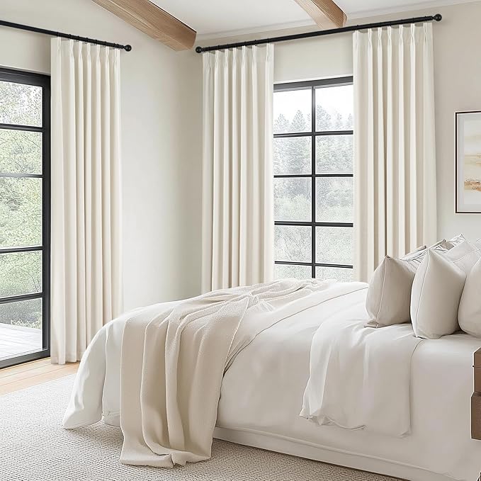 Topfinel Pinch Pleated Full Blackout Linen Curtains 84 Inch for Bedroom Living Room,Fall Brich Double Layer Linen Blended Room Darkening Back Tab Pinch Pleat Drape with Hooks Rings 2 Panel 40" Wx84 L