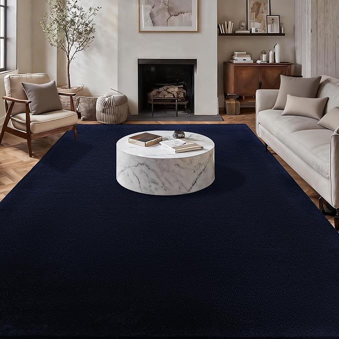 qulint Modern Rug for Living Room Bedroom 5x8, Navy Blue Kid Room Rug Soft Washable Thickened Memory-Foam Indoor Rug, Minimalist Solid Non Slip Carpet for Nursery Office Dorm Home Decor