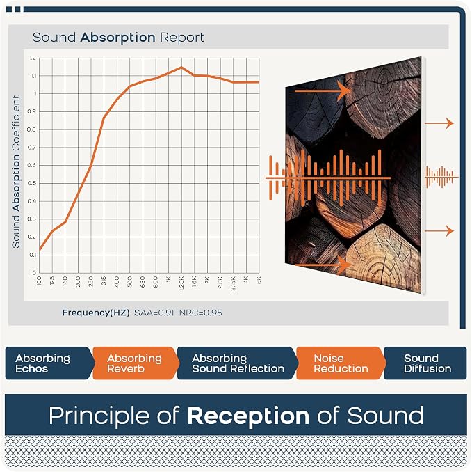 BUBOS 6 Pack Acoustic Wall Panels - High-Density Polyester Sound Absorbing Panels, Decorative Print Treatment for Recording Studio & Home Office, Peel and Stick, 23.6" x 23.6"
