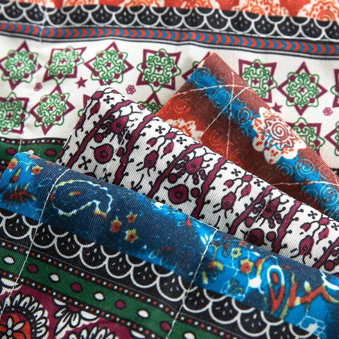 VOGOL Boho Semi Blackout Layered Kitchen Valances, Colorful Striped Print with Sheer Overlay, 1 Panel Rod Pocket Valance for Farmhouse, 52 x 18 Inches