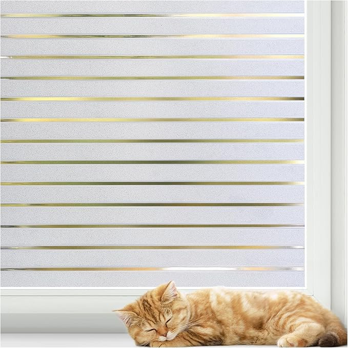 rabbitgoo Window Privacy Film, Frosted Glass Privacy Film, Window Frosting Cling for Glass, Non Adhesive Static Cling Front Door Covring, Anti-UV Reeded Blinds Sticker, Striped Pattern, 23.6" x 118.1"
