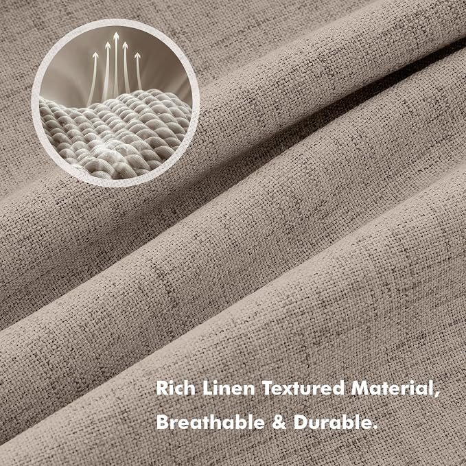 MIULEE 100% Blackout Linen Curtains for Bedroom, Solid Luxury Decor Thermal Insulation Room Darkening Drapes for Living Room Back Tab Rod Pocket 42 x 72 Inches, 2 Panels, Linen