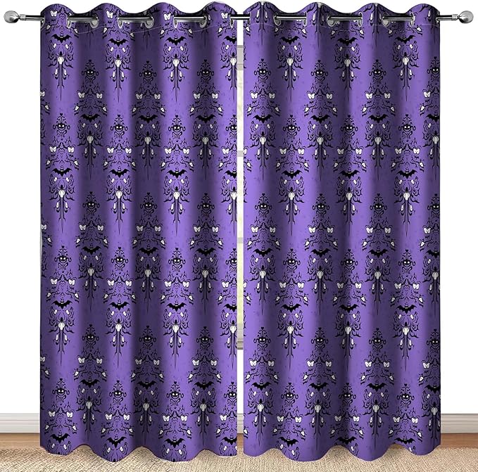 Halloween Haunted Mansion Blackout Curtains Purple Spooky Scary Decorate Goth Gothic Decor for Women Men Boys Girls Home Bedroom Living Room Grommet Window Drapes 2 Panel Set, 42x63 Inch