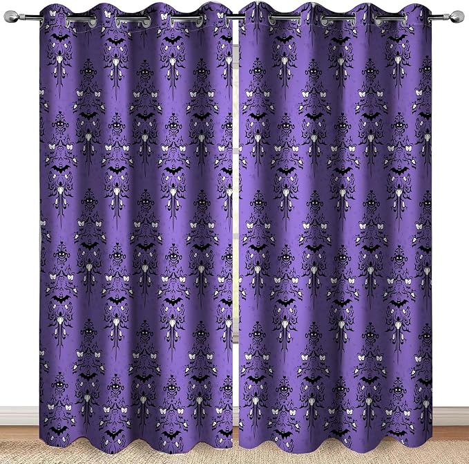 Halloween Haunted Mansion Blackout Curtains Purple Spooky Scary Decorate Goth Gothic Decor for Women Men Boys Girls Home Bedroom Living Room Grommet Window Drapes 2 Panel Set, 52x84 Inch
