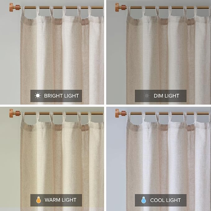 Madison Park Linen Blend Curtain Window, Thermal Insulated Fleece Lining, Living Room Decor Light Filtering Drape for Bedroom, 1-Single Panel Pack Fits 1.25" Rod, Beals, 50x84 Tab Top, Natural