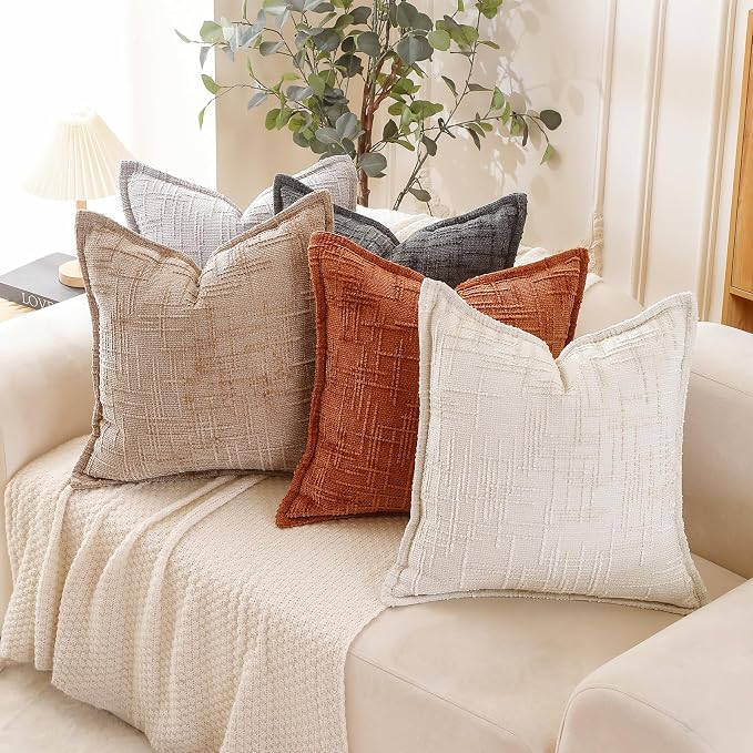 HPUK Fall Chenille Soft Throw Pillow Covers 18x18 Set of 2, Accent Cushion Covers for Living Room, Bedroom, Decorative Solid Color Pillow Covers for Couch, Sofa, Chair, Dark Grey