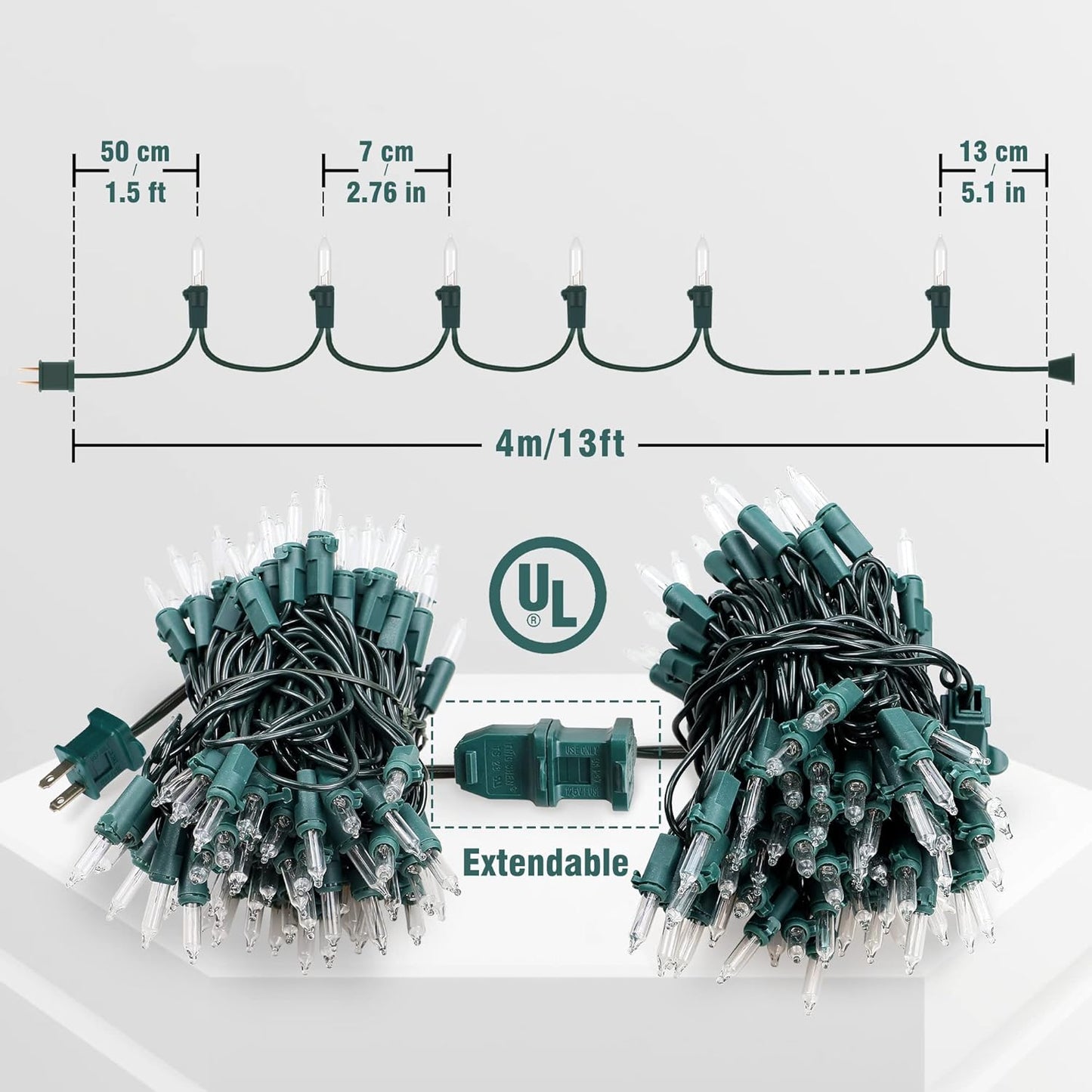 Hopolon Clear Christmas Lights Set 2PACK 50Count 13Feet Incandescent Bulb Mini String Lights for Indoor Christmas Tree Garland Birthday Wedding Festival Decor, Warm White