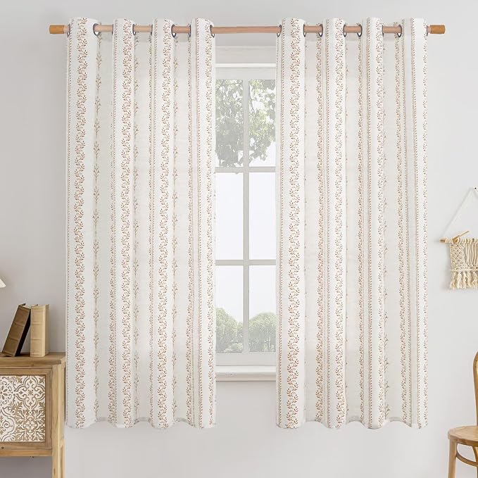 BGment Terracotta Boho Curtains Leaf Floral Print Cottage Core Botanical Curtains for Bedroom Light Filtering Curtain 63 Inch Long for Farmhouse Rustic, Each 52 Inch Wide, 2 Panels Set
