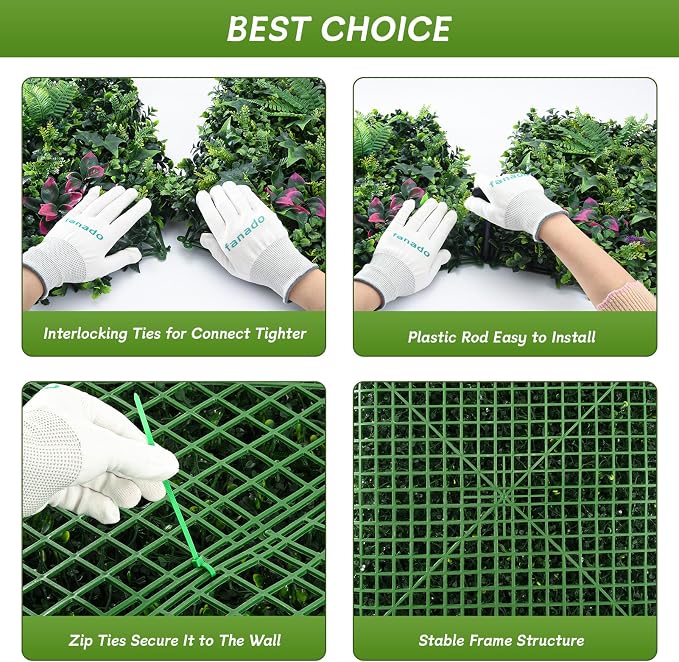 fanado Grass Wall Panels 20"x20"(12pcs), Artificial Hedge Greenery Wall Backdrop, Plant Wall, UV Protected Privacy Fence Screen, Greenery Wall Decor for Outdoor Indoor Wedding Décor
