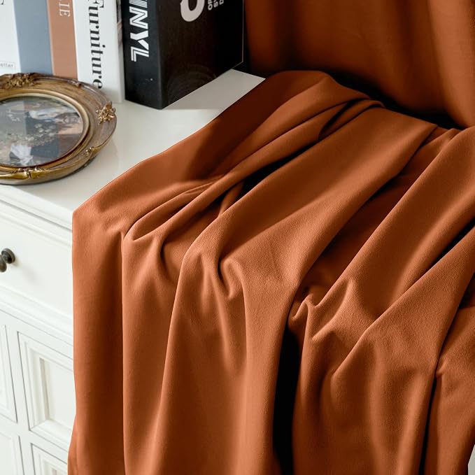 YoungsTex Burnt Orange Velvet Blackout Curtains for Living Room, Pumpkin Thermal Insulated Window Drapes with Grommet Privacy for Bedroom, 2 Panels, 52 X 90 Inch