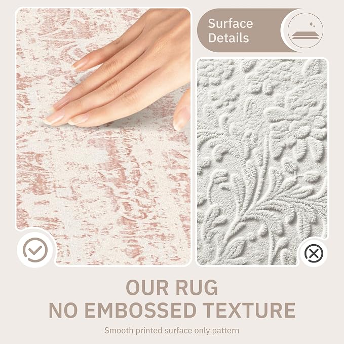 Soalmost Pink 6x9 Area Rugs for Baby Girl Nursery, Washable Soft Rugs | Vintage Floral Non-Slip Low Pile Throw Carpet for Living Room Dining Room Bedroom Kids Playroom 6'x9'