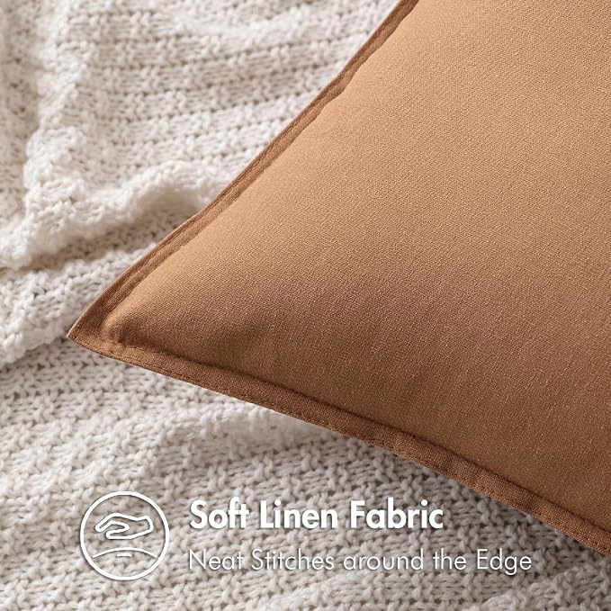 MIULEE Pack of 2 Decorative Linen Pillow Covers 22x22 Inch Brown | Boho Farmhouse Modern Soft Accent Euro Shams Throw Pillows for Bed Neutral Cushion Covers Sofa Couch Living Room Home Decor
