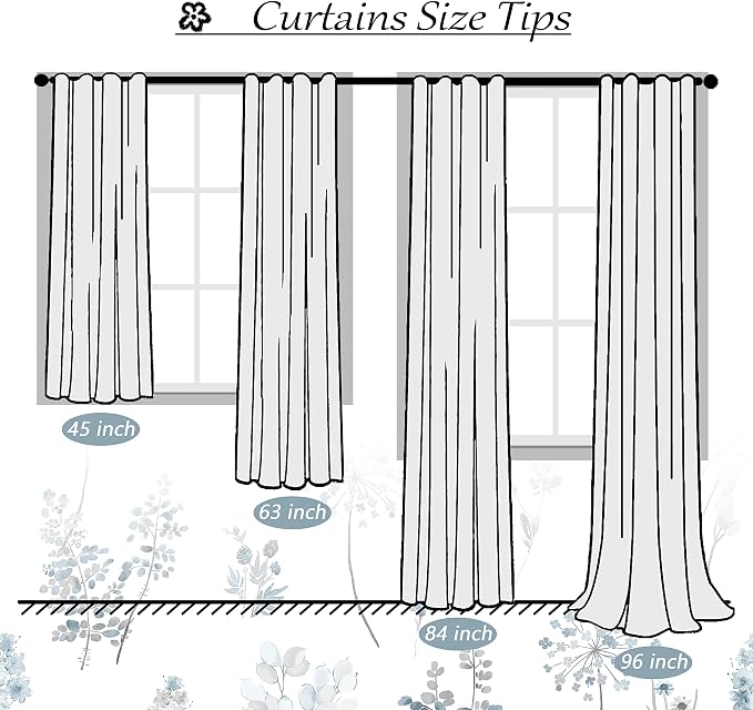 Coastal Blue and White Curtains for Bedroom 2 Panels Set, Cornflower Grey Watercolor Floral Patterned Print, Pretty Summer Beach Drapes for Living Room Grandma Core Grand Millenial Decor, 52"W by 84"L