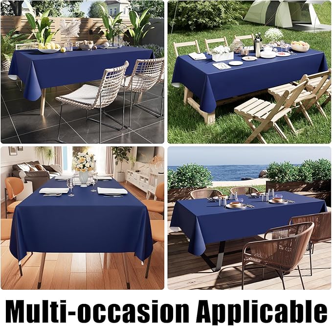 Smiry Rectangle Table Cloth 60x102 Inch, Waterproof Wipeable Vinyl Tablecloths Protector, Oil Spill Proof Plastic Table Cover for Dining, Picnic, Camping, Outdoor, Navy